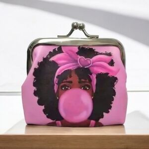 NEW African‎ Beauty Gum Bubble Cartoon Pink Coin Purse Wallet Kisslock Bag